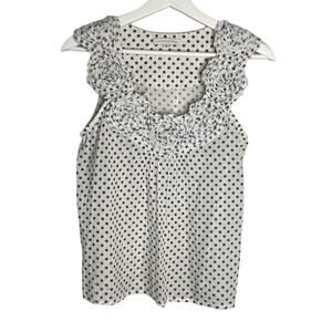 Corey Lynn Calter Polka Dot Blouse with Flower On Neck White/Navy Women's Size 6